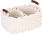 Sea Team 3-Pack Rectangle Woven Cotton Rope Storage Baskets with Handles, Shelf Basket, Closet Organizers, 3-in-1, White