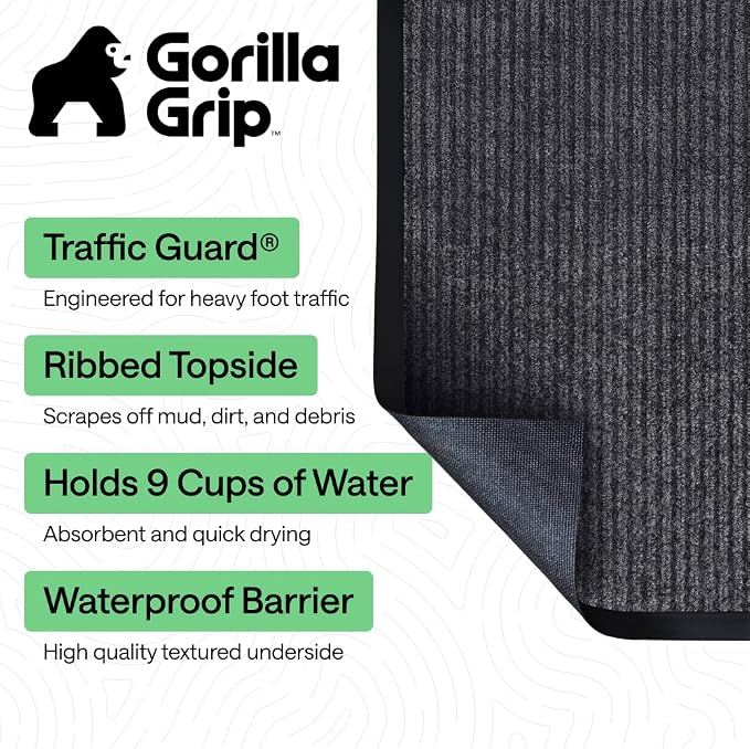 GORILLA GRIP Waterproof Traffic Guard Door Mat, 60x36 Indoor Outdoor Durable - Image 2