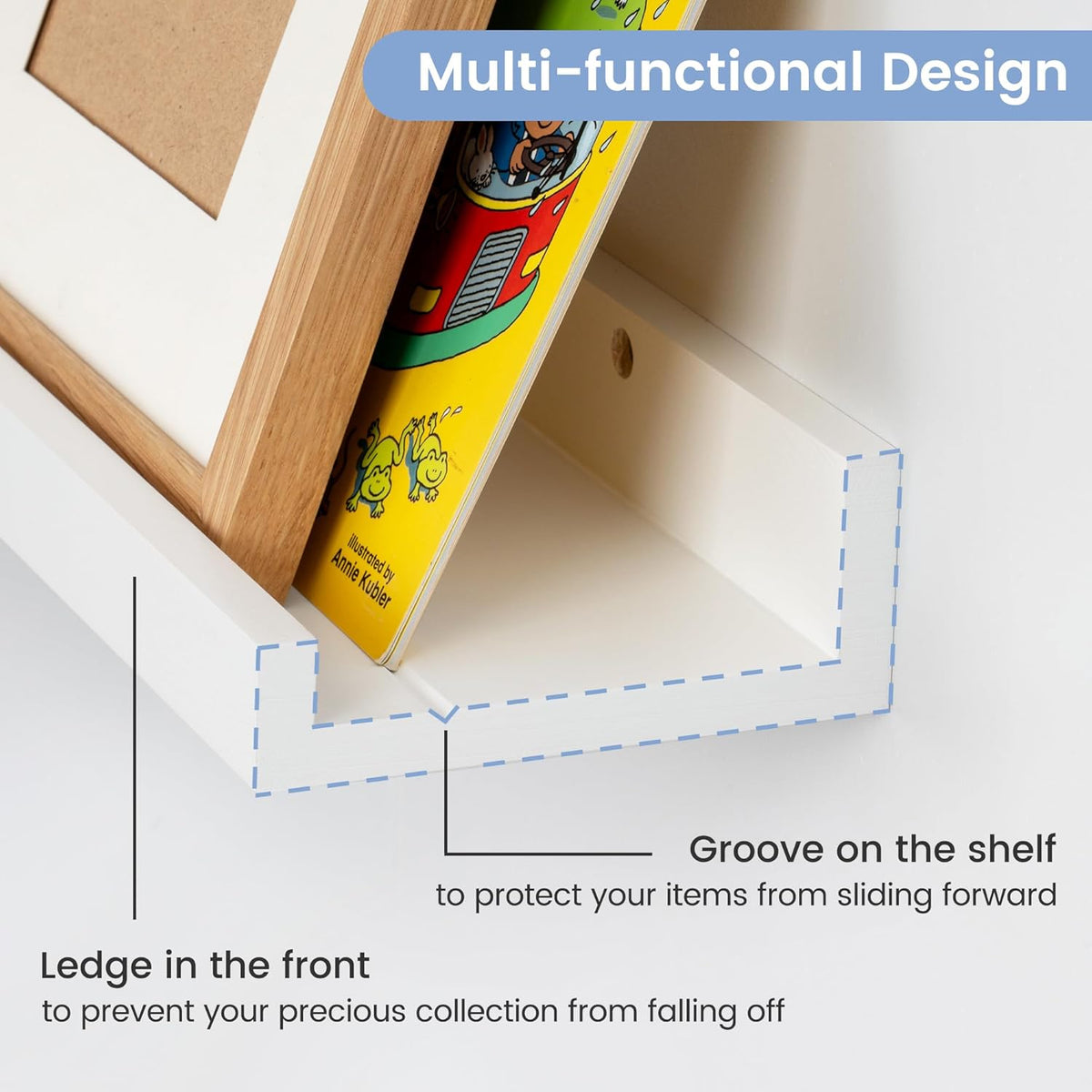Picture Ledge Shelf, Floating Shelves Set of 2, Solid Pine Wood 72'' Long Large Nursery Book Shelves for Toys Storage, Kids Bookshelf for Living Room Bedroom Decor Books Photo Frames, White