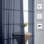Navy Blue Sheer Curtains 96 Inches Long 2 Pcs, Light Filtering Window Curtains - Image 2