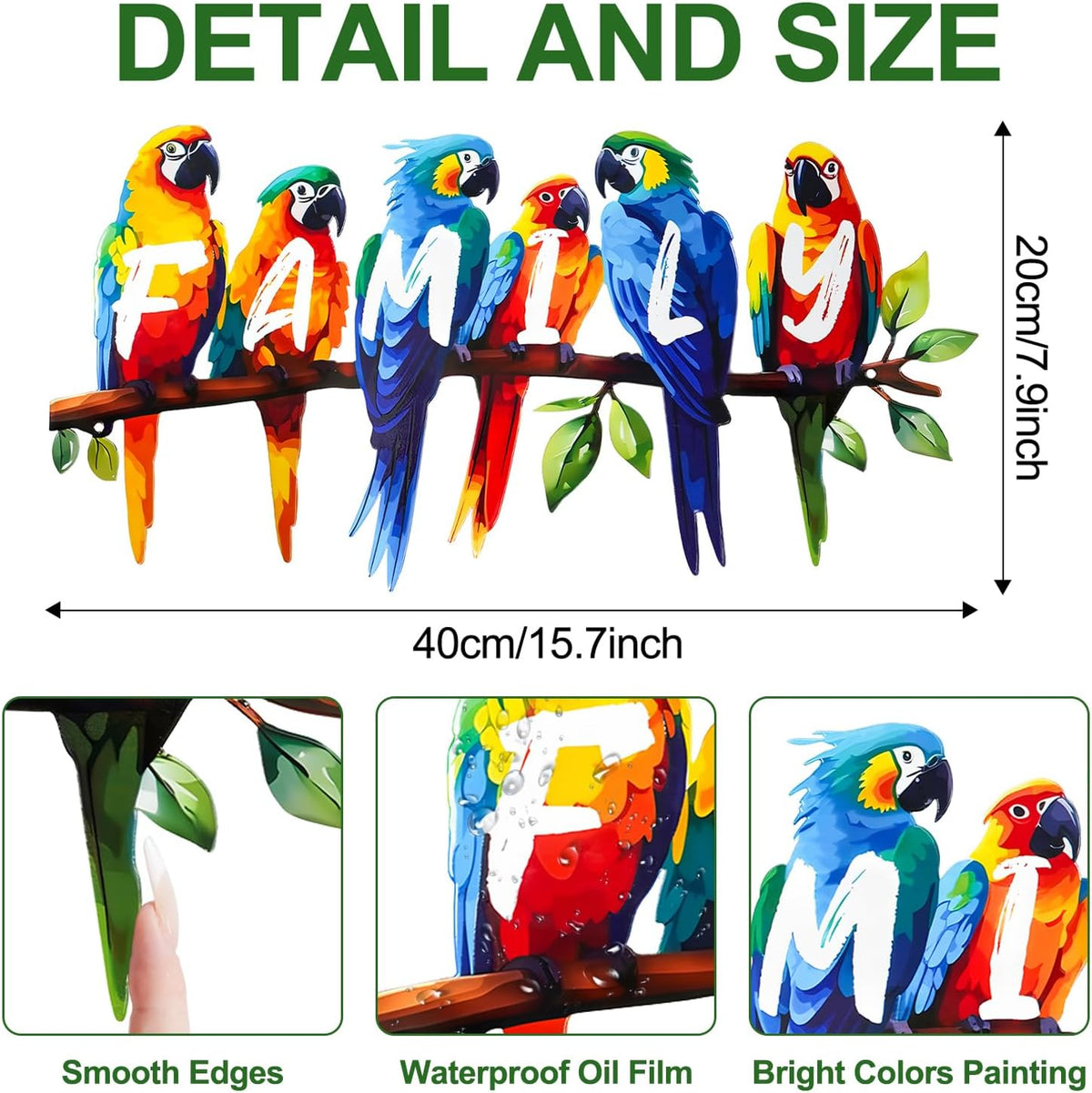 ULENDIS Metal Parrot Wall Art, Birds on Branch Wall Decor Family Sign for Front Door, Wall Hanging Decoration for Garden Living Room Balcony Patio Indoor Outdoor
