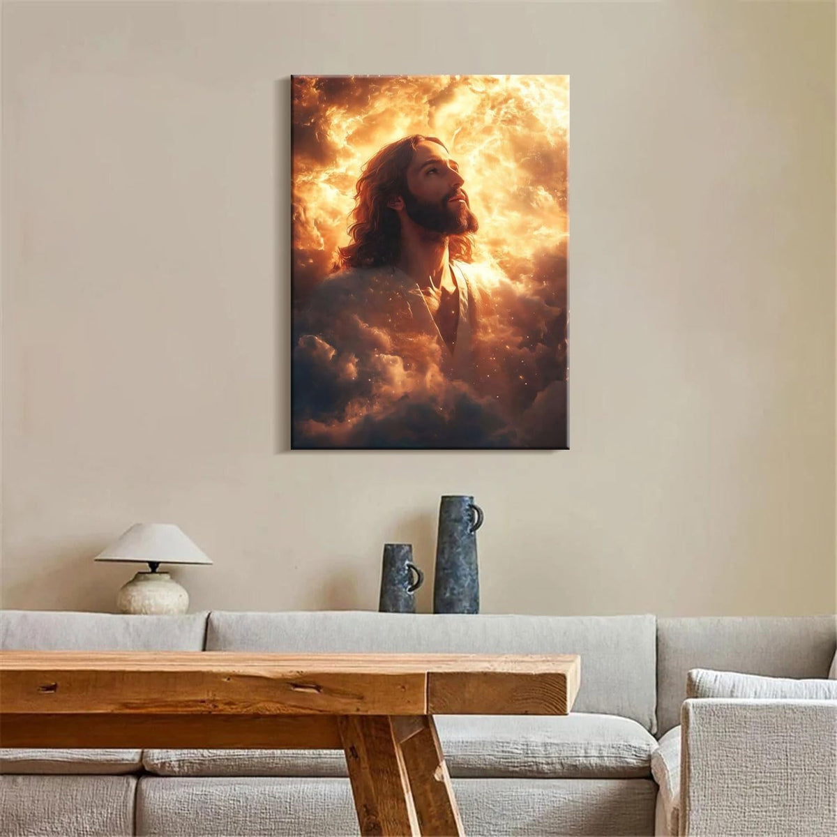 Framed Canvas Jesus Divine Glory Wall Decor Wall Art Gallery Decoration Unique Print Wall Decor for Living Room Bedroom Church Home Decor 16x24 Inch Ready to Hang