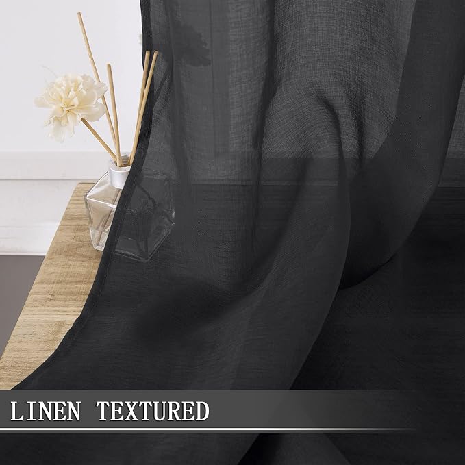 Tollpiz Short Sheer Curtain Linen Textured Living Room Curtains Sheer Light - Image 2