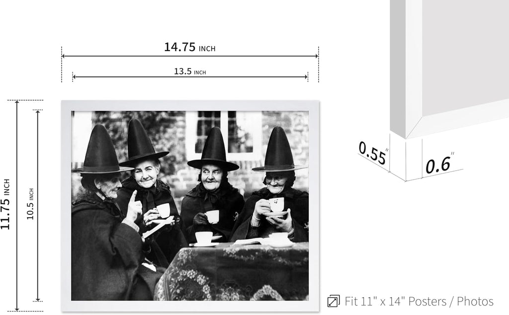 Poster Master Classic Photograph Poster - Vintage Halloween Print - Gift for Artist, Friend - Witches Tea Party, Old Women Smiling, Wearing Robes - Wall Decor for Living Room, 11x14 White Framed