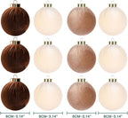 12Pcs Velvet Christmas Ornaments Balls,Brown Christmas Tree Decoration Shatterproof Ball with Hanging for Party Decor Multicolor Brown Beige 80mm/3.15in
