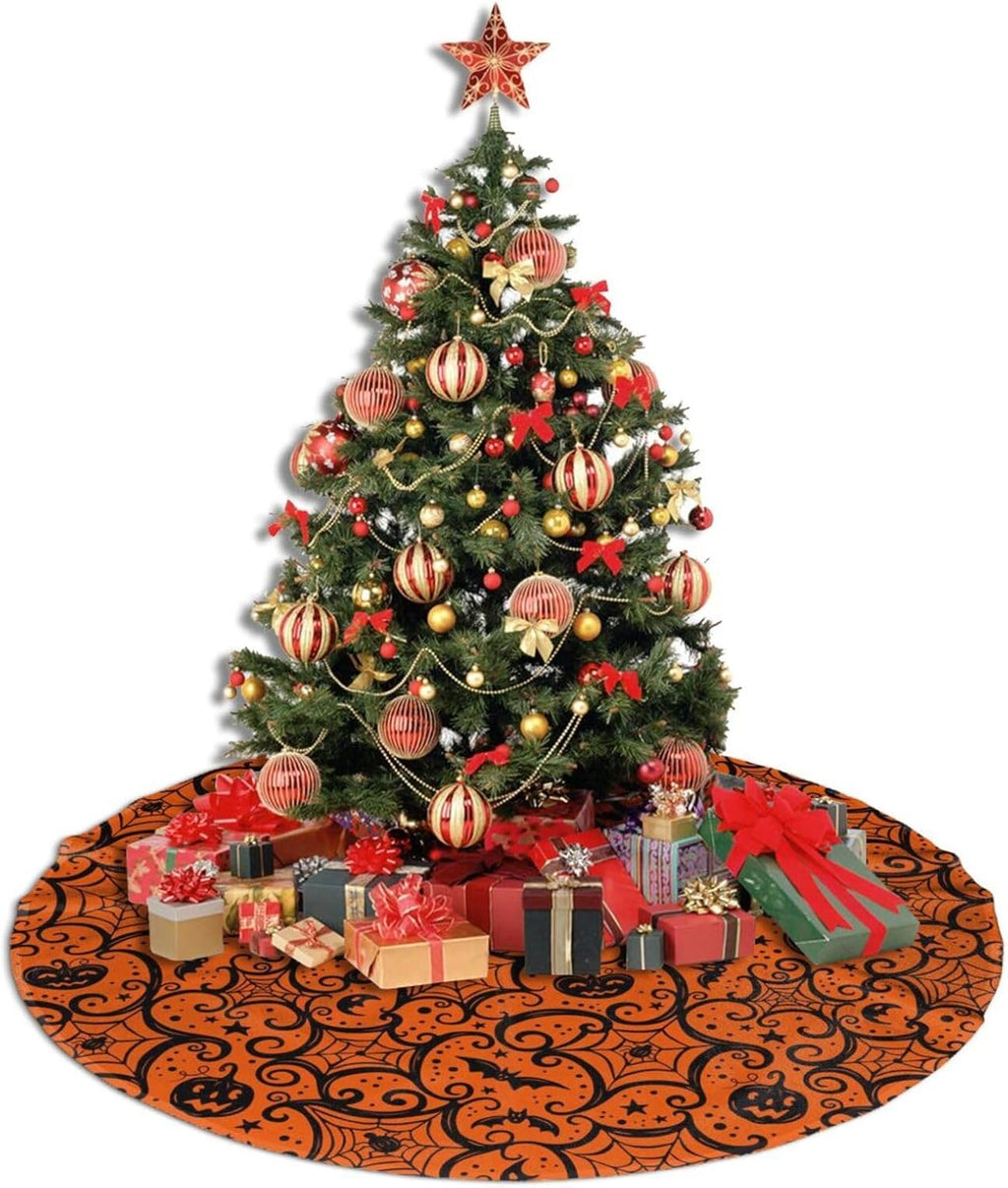 Christmas Tree Skirt,Halloween Pumpkin Xmas Tree Skirt Rustic Farmhouse Tree Skirt for Christmas Decor Xmas Holiday Home Party Decorations48