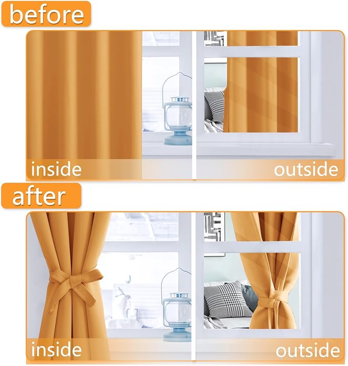 Blackout Curtains for Bedroom, 52 x 54 Inches Long, Pumpkin Orange | Thermal - Image 5