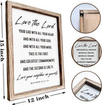 Christian Wall Plaque, Master Bedroom Decor Above Bed, Rustic Farmhouse Christian Decor, Matthew 22:37-39 Signs, Framed Wall Plaque Sign 15 * 11.5 inches, Love the Lord Sign