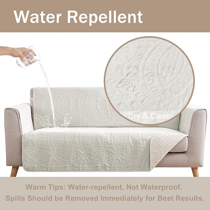 Ivory Recliner Chair Covers, Quilted Décor Water-Repellent Medium Lazy Boy - Image 6
