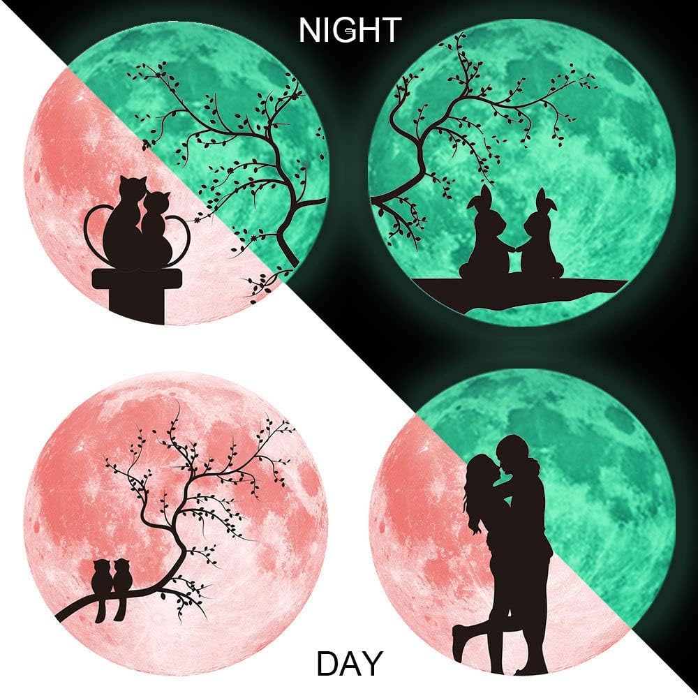Quanhaigou Glow in The Dark Wall or Ceiling Moon Stickers – Luminous Decal Sticker for Simulated Planet Effect at Night – Red 3D Earth Black Tree Cat
