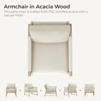 CHITA Boho Patio Rattan Chair, Outdoor Wicker Chair with 7.1″ Thickened Cushions Acacia Wood Frame(Cream)
