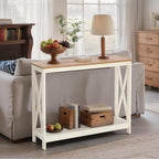 ALPHA HOME Console Table for Entryway, 2 Tier Storage Shelf Farmhouse Entryway Table, X-Shaped Design Narrow Sofa Table for Hallway, Living Room, Ivory