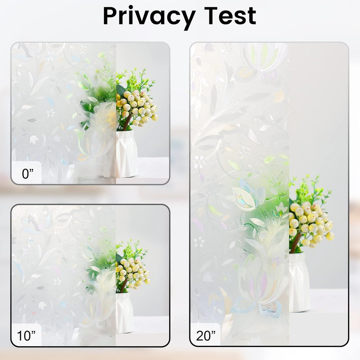 DOWELL Window Privacy Film, 3D Stained Glass Rainbow Films, Decorative Window Vinyl Sun Blocker Door Covering, Static Cling Non-Adhesive Glass Sticker for Home, Blooming Flowers, 35.4"x118"