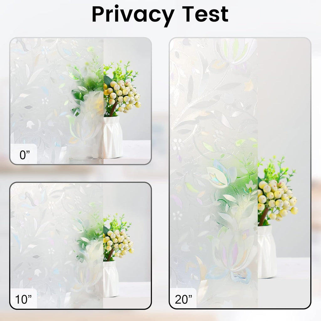 DOWELL Window Privacy Film, 3D Stained Glass Rainbow Films, Decorative Window Vinyl Sun Blocker Door Covering, Static Cling Non-Adhesive Glass Sticker for Home, Blooming Flowers, 17.5"x78.7"