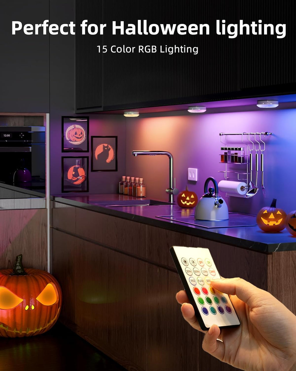 EZVALO Under Cabinet Lighting with Charging Station,1000mAh Rechargeable Puck Lights with Remote, 3 Color Temps & 12 RGB Closet Lights, Dimmable Motion Sensor Lights for Shelf, Kitchen (3 Packs)