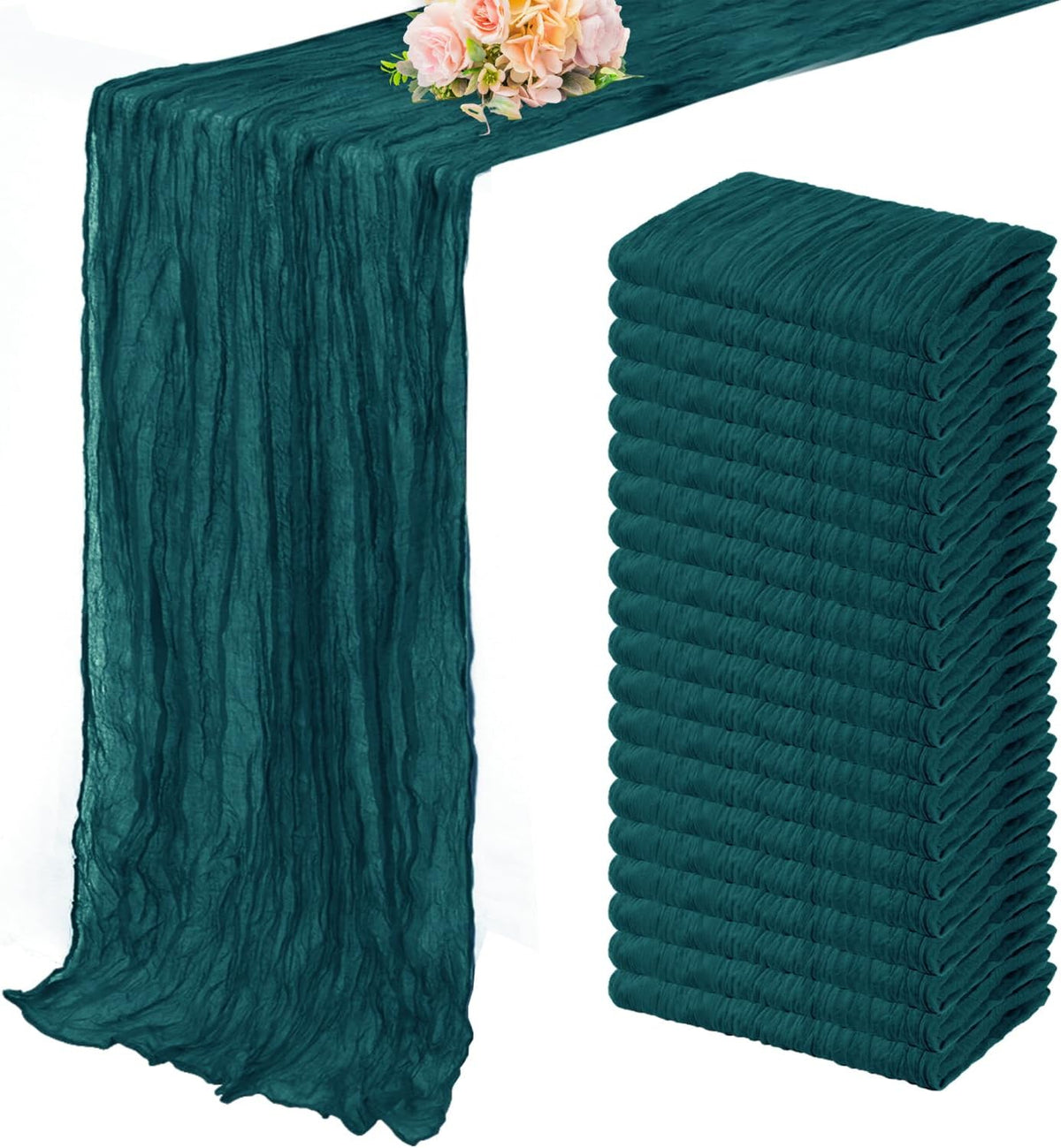 20 Pack Teal 10FT Cheesecloth Table Runner Rustic Gauze Cheese Cloth Table Runner for Wedding Bridal Baby Shower Table Decorations Boho Fabric Sheer Birthday Party Table Decor 20 x 120 Inch Long