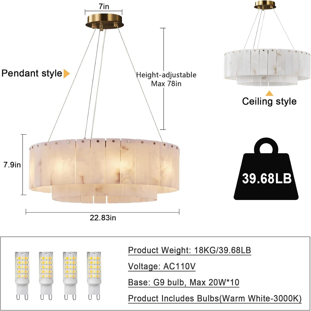 Alabaster Chandeliers D23in Round Chandeliers for Dining Room Small Chandelier Light Fixture for Kitchen Living Room Foyer Entryway Hallway