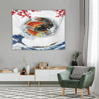 Houselerax Koi Fish Tapestry, Japanese Style Yin Yang Big Wave Cherry Blossoms Tapestries Wall Hanging for Bedroom Living Room Office Decor 40"x30"