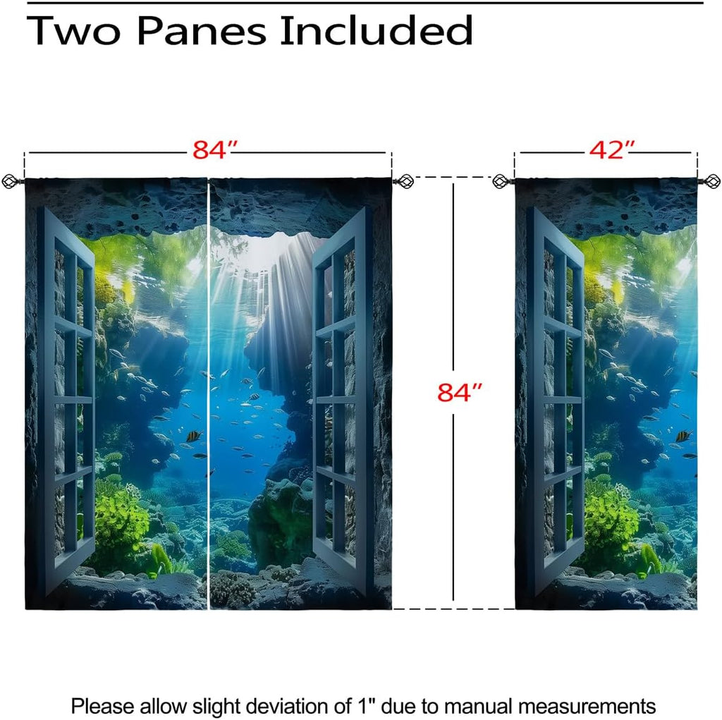 Ocean Fishs Blackout Curtains for Girls Boys Home Decor, Underwater Tropical Fish Undersea Coral Grommet Thermal Insulated Drapes Darkening Window Curtain for Bedroom Living Room, 84 x 84 Inch