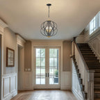 Modern Black and Gold Chandelier for Dining Room, 4 Lights Geometric Chandeliers, Sphere Chandelier Industrial Large Pendant Light Fixtures Hanging for Kitchen, Entryway, Foyer, Stairs