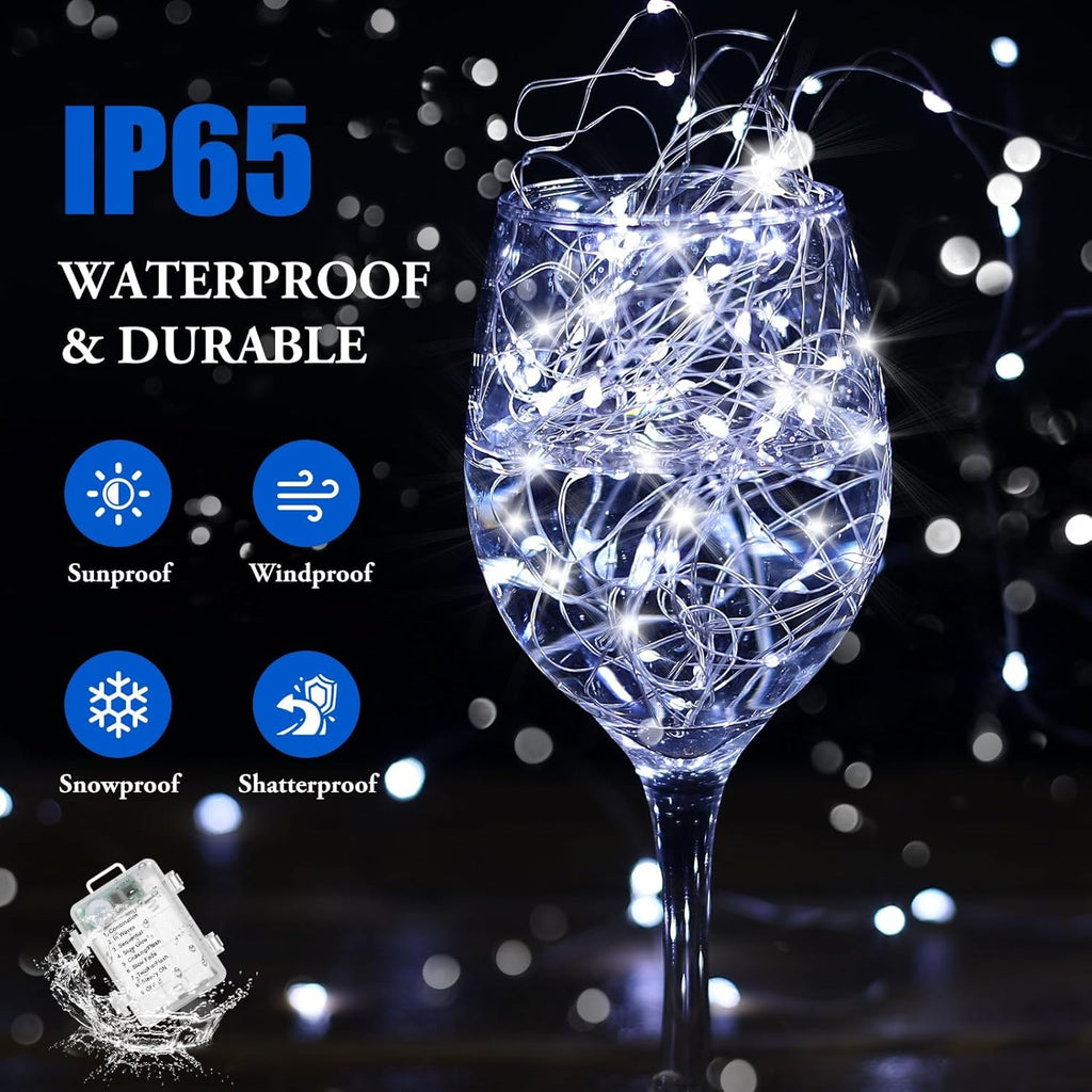 4 Pack 100 LED Fairy Lights Battery Operated with Timer & Remote, 33FT Waterproof Twinkle Lights Indoor Outdoor, Fairy String lights for Bedroom Classroom DIY Wedding Christmas Decorations, Cool White