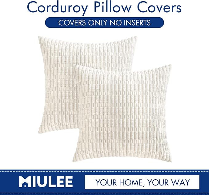 MIULEE Corduroy Decorative Throw Pillow Covers 20x20 Pure White Pack of 2 | - Image 6
