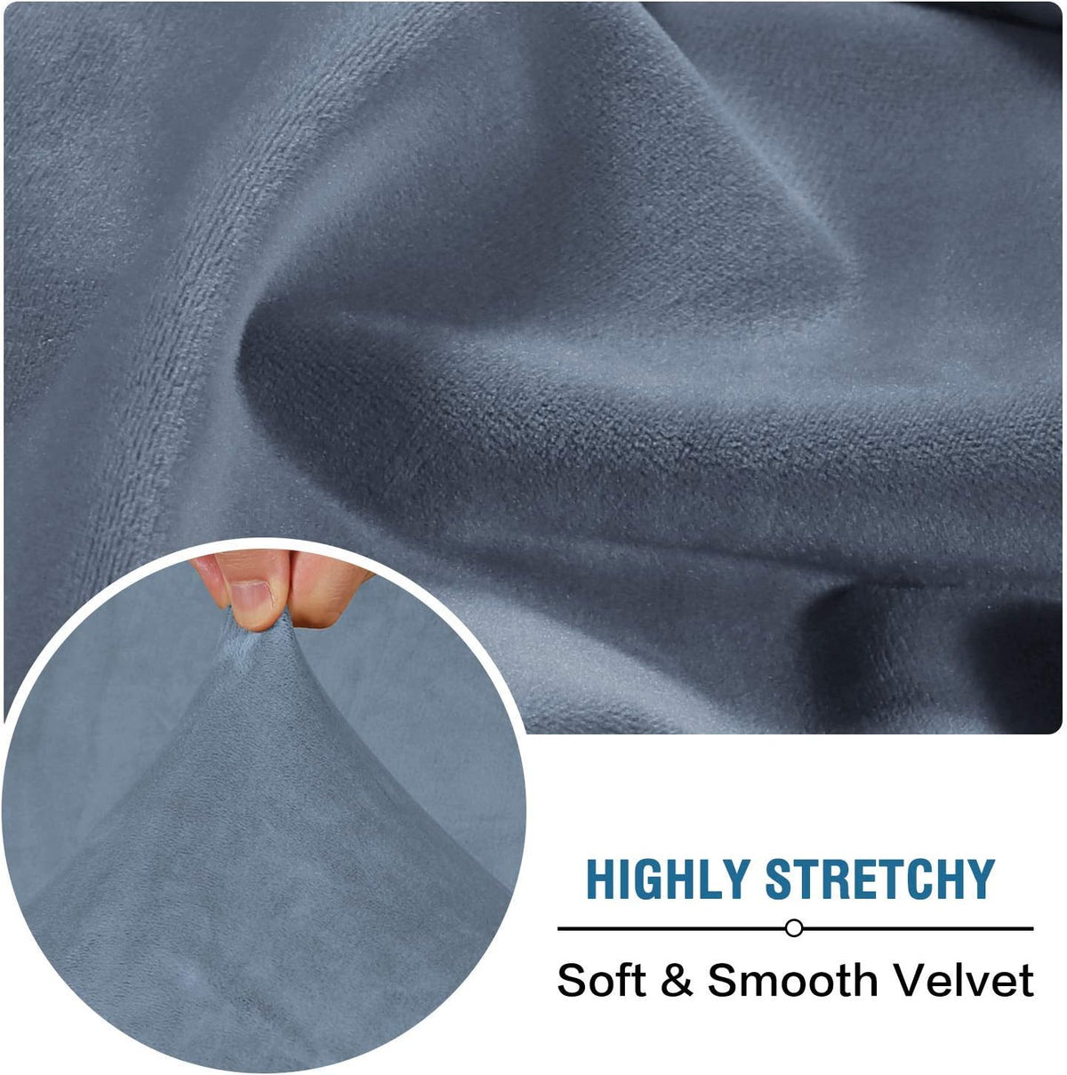 H.VERSAILTEX Velvet Stretch Couch Cushion Cover Plush Cushion Slipcover for Chair Loveseat Sofa Cushion Furniture Protector Seat Cushion Sofa Cover (3 Piece XL Sofa Cushion Covers, Stone Blue)