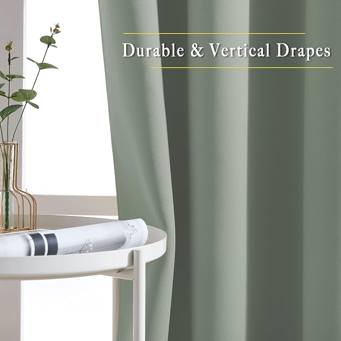 NICETOWN Sage Green Room Darkening 102 inch Curtains, Grommet Thermal Curtains - Image 5