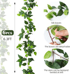 RECUTMS Artificial Vines Ivy Garland 6 Strands Fake Vine with Silk Green Leaves Hanging Plants Greenery Artificial Garland for Home Wall Bedroom Party Wedding Arch Apartment Room Decor