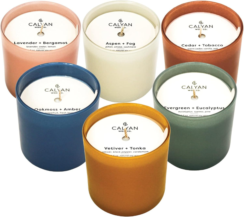 Calyan Wax Co. Scented Candle Gift Set, The Dignity Series Set of 6 Aromatherapy Soy Candles, Non Toxic & Vegan Soy Wax, Glass Jar Candles, 35 Hour Burn Time, 7oz Each
