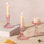 12PCS Pink Candlestick Holders Set- 4" H Taper Candle Holders, Glass Candle Holders Bulk for Wedding, Party, Home Table Centerpieces, Festival Gifts & Windowsill Decor