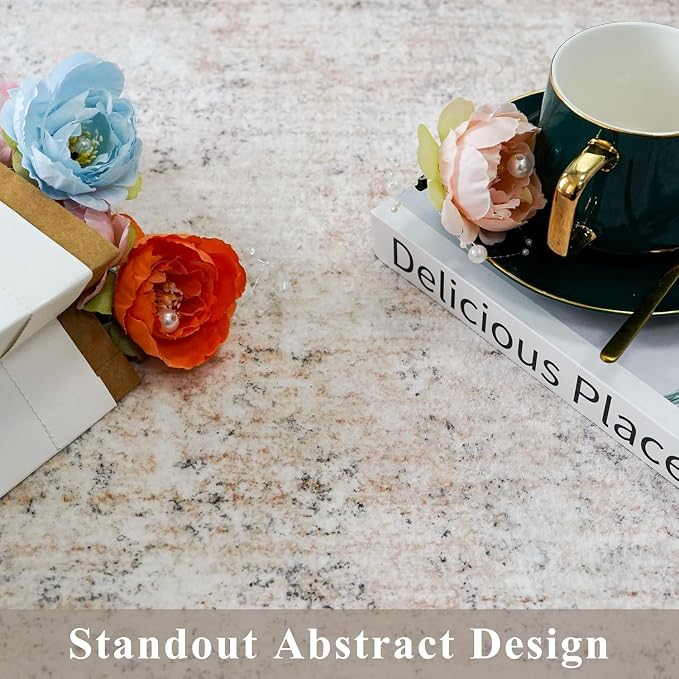 8x8 Square Living Room Area Rug – Washable Modern Neutral Abstract Indoor Rug - Image 9