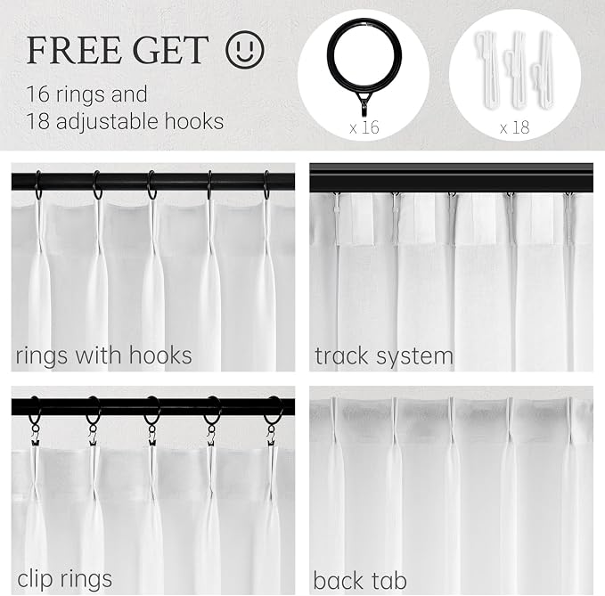 Topfinel Beige White Pinch Pleat Linen Curtains - Image 3
