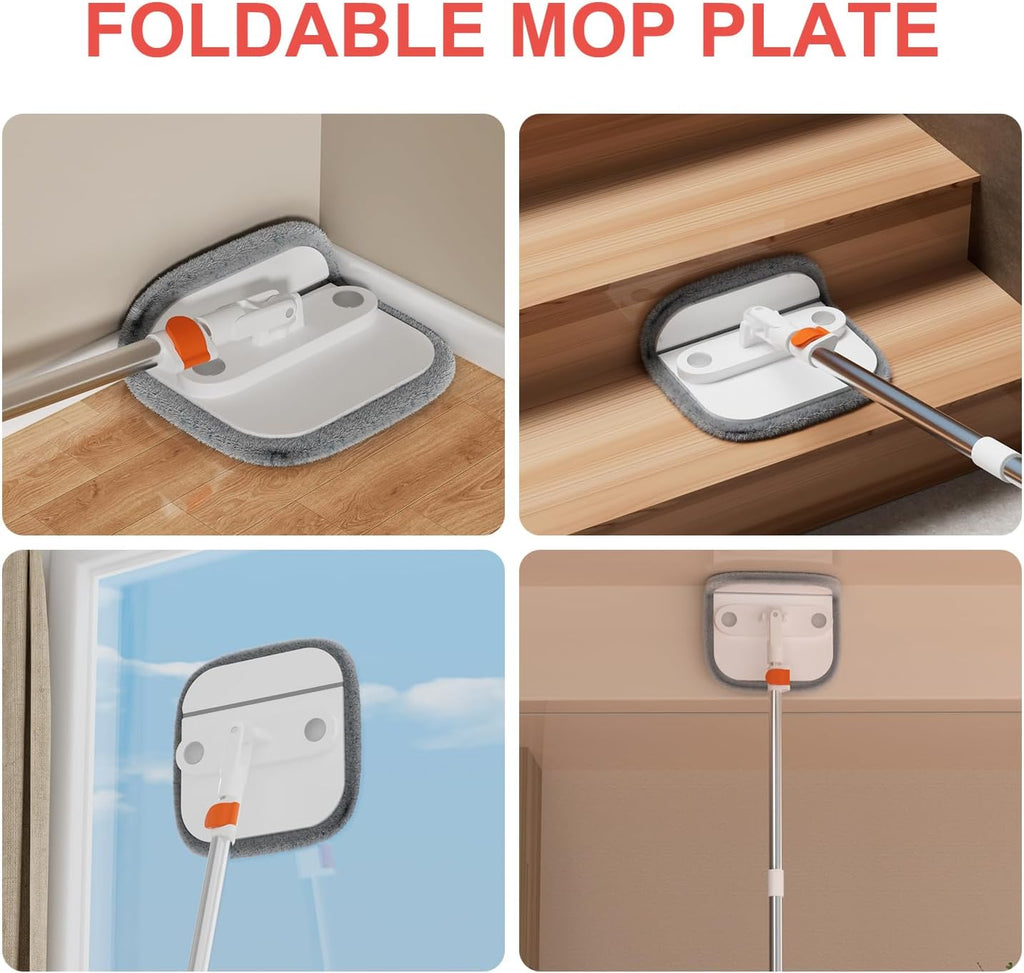 Mop and Bucket Set, Spin Mop with Self Seperates Dirty Water System, Square Mops for Floor Cleaning, 360 Rotating Foldable Standing Mop Head, Versatile Mops for Walls (Mop Bucket with 2 Pads)