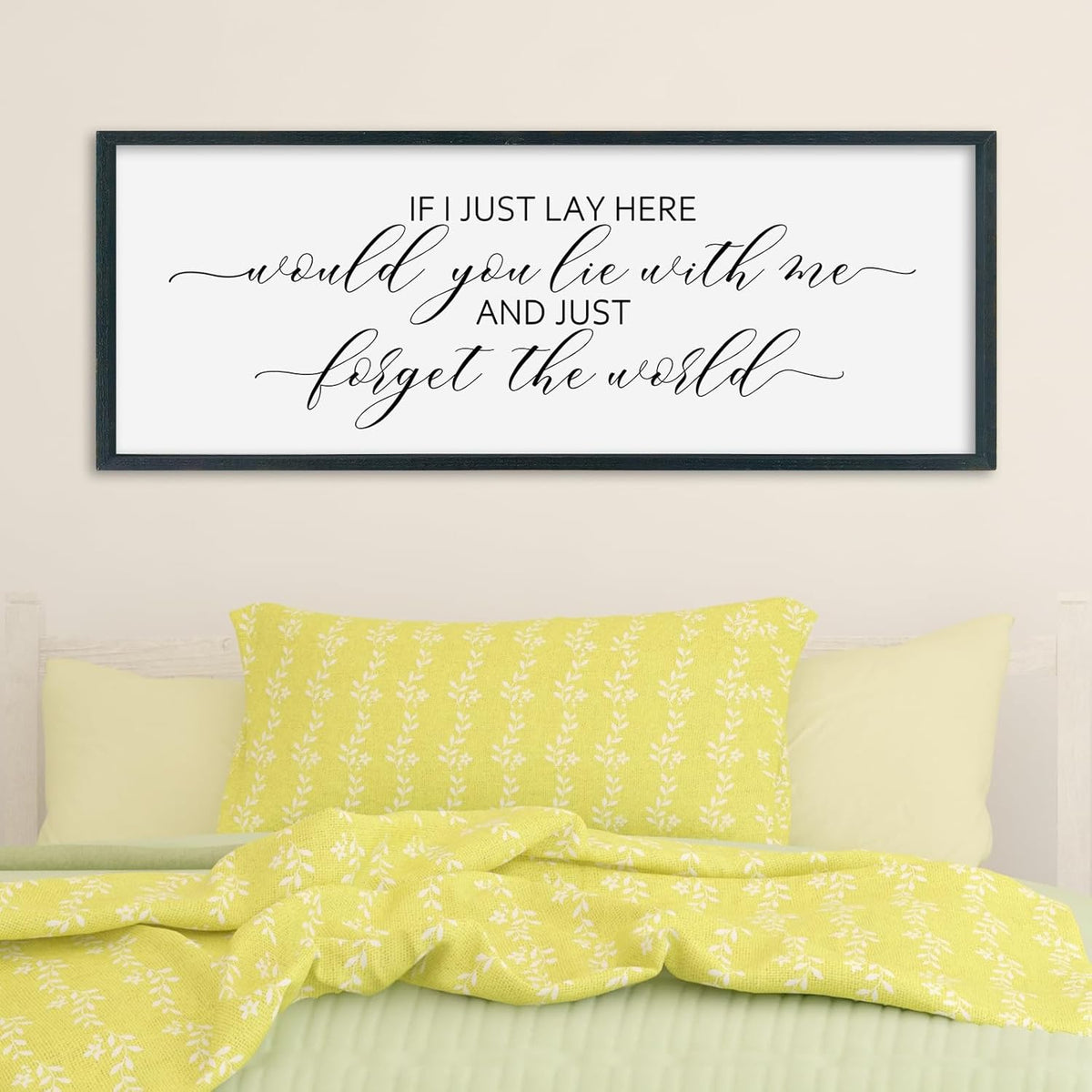 SRSZHIYUE If I Lay Here Would You Lie With Me Sign Bedroom Wall Decor Art 32"×12" Large Wood Framed Wall Hanging (Black)