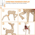 2 Pcs Reindeer Christmas Decoration, Xmas Lighted Golden Shimmering Doe and Fawn Display Set with 105 Warm White Lights for Yard Lawn Indoor Outdoor
