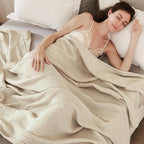 EMME Cotton Blanket King Size for Bed Soft Muslin Blankets 108"x90" Lightweight Breathable Layering Bedspread Coverlet All Season Gauze Blanket, Light Tan