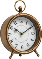 EMAX Home Vintage Small Table Clock on Stand,Desk and Shelf Clock Decorative Farmhouse Mantel Non-Ticking Clock Rustic Metal Frame with Antique Gold Finish 9.3 Inch…