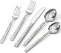 KINGSTONE 60 Pcs Hammered Silverware Set for 12, 18/10 Stainless Steel Heavy Duty Flatware Set, Tableware Cutlery Utensil Sets for Home Restaurant Dishwasher Safe