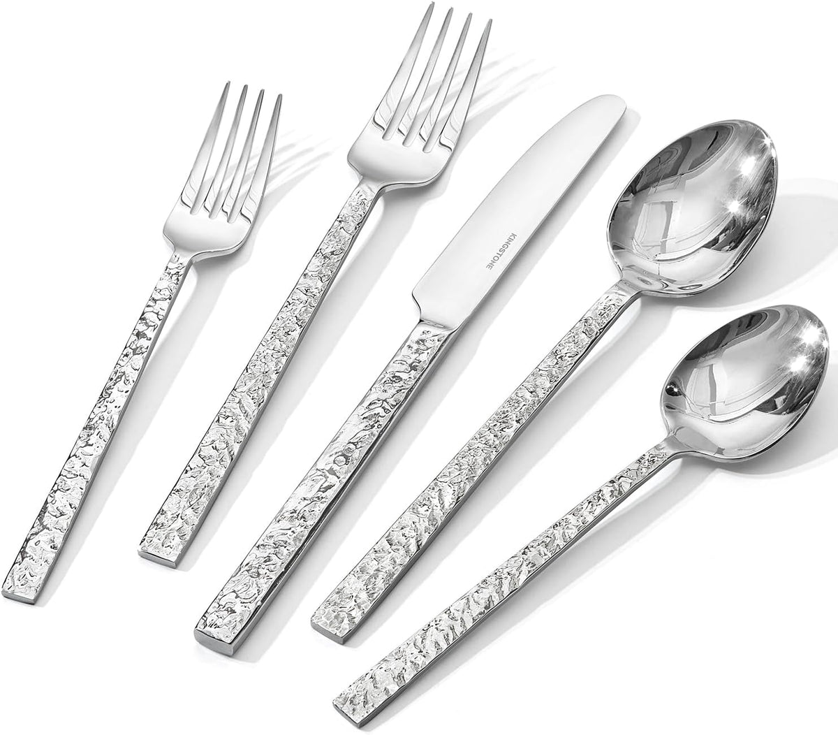 KINGSTONE 20 Pcs Hammered Silverware Set for 4, 18/10 Stainless Steel Heavy Duty Flatware Set, Tableware Cutlery Utensil Sets for Home Restaurant Dishwasher Safe