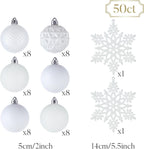 Valery Madelyn Christmas Tree Decorations Ornament Set for Fall Halloween, 50ct 2 Inches White Shatterproof Christmas Ball Ornaments Hanging Xmas Holiday Party Decor