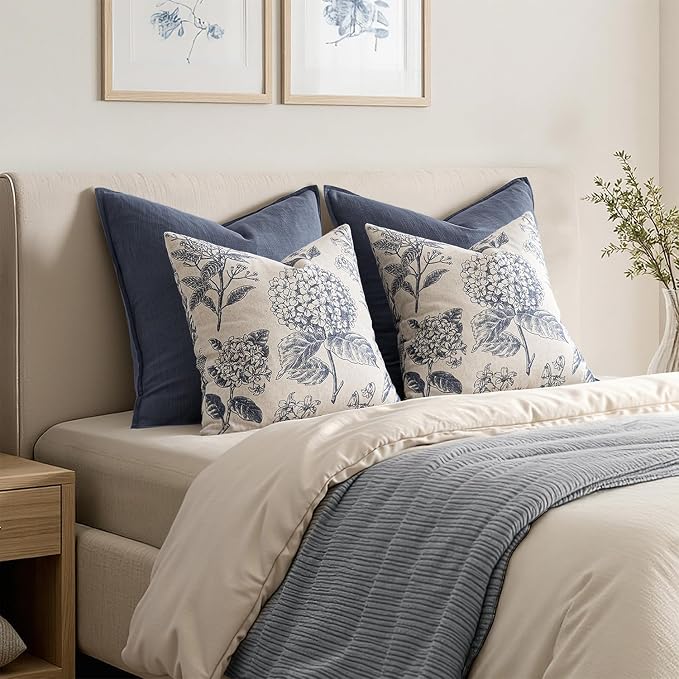 Set of 2 Decorative Floral Pillow Covers 20x20 Inch Light Blue | Neutral - Image 6