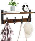Homode Coat Rack Wall Mount with Shelf, Wood Wall Hooks with Shelf, Heavy Duty Entryway Shelf with Hooks with 4 Metal Hangers for Hanging Key Towel Hat Purse, Bathroom Bedroom, Rustic Brown Black
