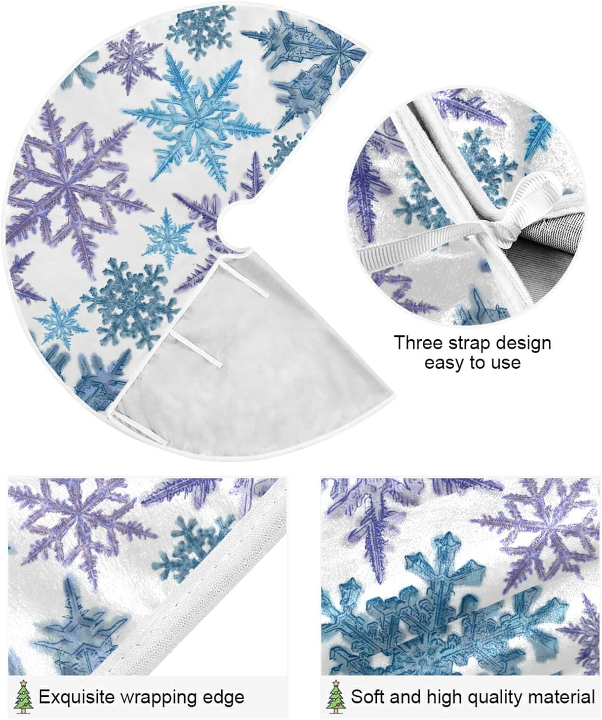 Christmas Purple Blue Snowflake Tree Skirt, Seasonal Tree Mat Holiday Party Supplies Ornaments Indoor Outdoor Decorations for Tabletop Trees 35.4 Inches