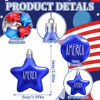 JULMELON 24Pcs 4th of July Patriotic Hanging Star Ornaments for Tree, Independence Day Memorial Day Labor Day Hanging Small Star Decorations for Home Party Christmas Tree Decor, Blue Red and Silver