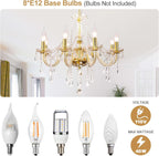 Modern Elegant 8 Lights K9 Crystal Glass Chandelier Golden Pendant Ceiling Lighting European Style for Dining Living Room Bedroom Transparent, 8 E12 Bulbs Required