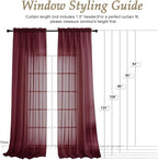 Wine Sheer Curtains 120 Inches Long 2 Panels Set, 59 Inch Extra Wide Soft Airy - Image 2