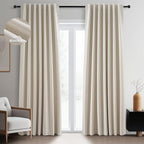 Topfinel 100 Inch Custom Linen Blackout Curtains, Modern Beige Textured Linen by Topfinel