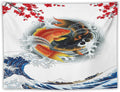 Houselerax Koi Fish Tapestry, Japanese Style Yin Yang Big Wave Cherry Blossoms Tapestries Wall Hanging for Bedroom Living Room Office Decor 40"x30"