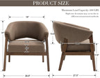 Mid-Century Modern Accent Chairs Set of 2, Comfy Barrel Armchairs with Wide Seat, Upholstered Lounge Chairs with Walnut Wood Legs for Living Room/Bedroom/Reading Corner, Linen Fabric, Brown
